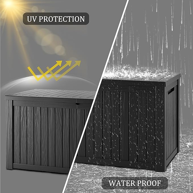 150 Gallon Lockable Resin Deck Box, Waterproof & UV-Resistant Outdoor Storage Box for Outdoor Cushion Storage, Garden Tools & Pool Accessories Storage, Black-HomvellaHome