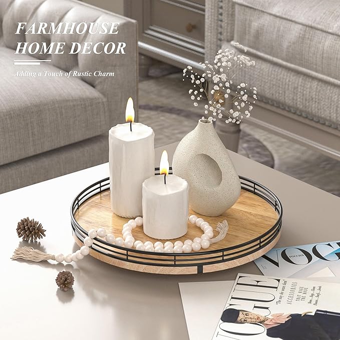 12" Lazy Susan Oak Wood Turntable Organizer for Cabinet, Farmhouse Round Wooden Lazy Susan Organization and Storage for Dining Table, Pantry, Kitchen, Bathroom, Countertop, Cupboard, Home Decor-HomvellaHome