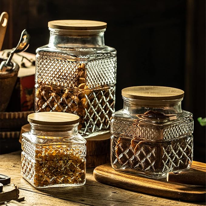 Glass Storage Jar, 38 FL OZ Glass Food Storage Canisters with Bamboo Lid, Kitchen Containers Decorative Jar Airtight Glass Jars For Cereal Nuts Snack Candy Cookies Coffee Tea-HomvellaHome