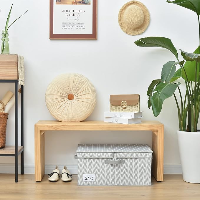 GRANNY SAYS Closet Storage Bins with lids, Fabric Storage Box with Lid, Clothes Bins Storage for Closet, Shelf Baskets for Living Room Wardrobe Shelves, Jumbo, Gray/White, 1-Pack-HomvellaHome