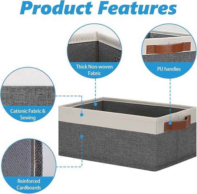 GhvyenntteS Small Fabric Storage Bins with Handles 6 Pack, 11.8" x 7.87" x 5.11" Storage Baskets for Shelves, Baskets for Organizing Clothes Underwear Socks Hats DVDs (Grey/White)-HomvellaHome