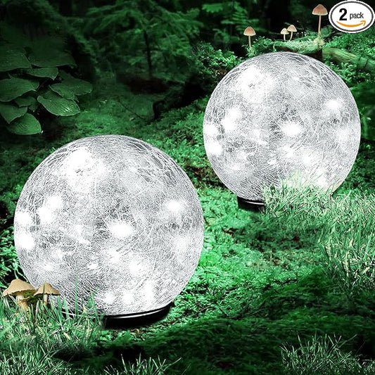 Garden Solar Ball Lights Outdoor Waterproof, 30 LED Cracked Glass Globe Solar Power Ground Lights for Path Yard Patio Lawn, Christmas Decoration Landscape White(2 Pack 3.9'')-HomvellaHome