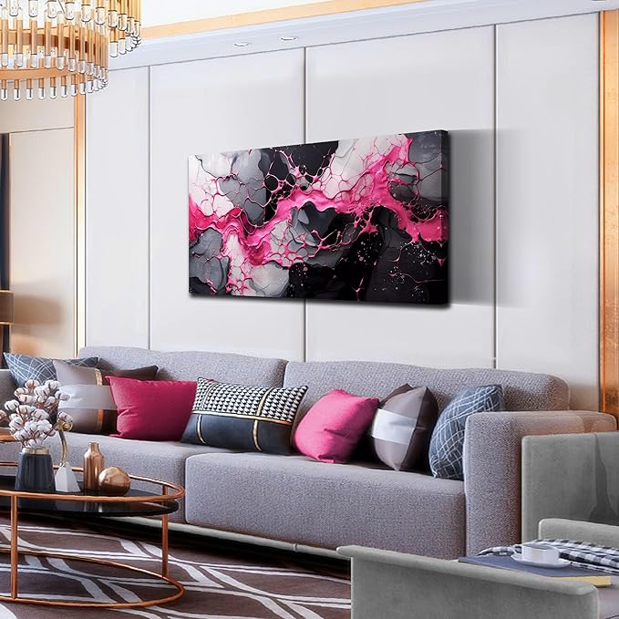 GUGIKA Abstract Wall Art for Living Room, Pink Canvas Wall-Art for Girls Bedroom, Print Paintings, Size 20x40 Inches-HomvellaHome