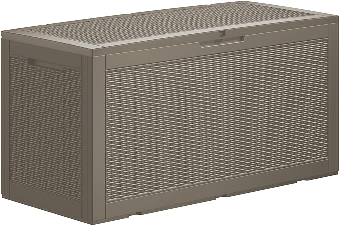 100 Gallon Resin Deck Box, Waterproof Outdoor Storage Bin for Patio Furniture, Pool Accessories, and Garden Tools, Lockable & UV-Resistant, Grey-HomvellaHome