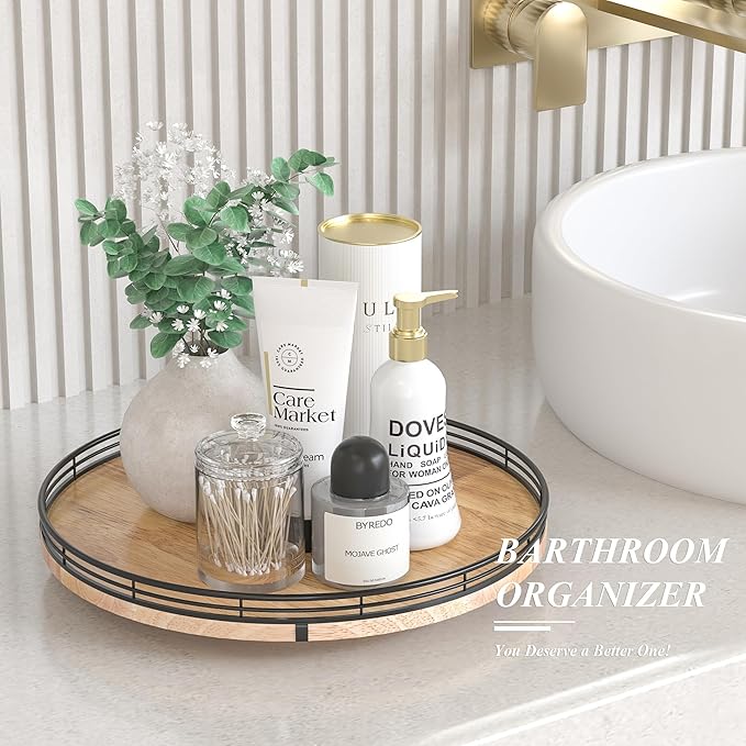 13" Lazy Susan Oak Wood Turntable Organizer for Cabinet, Farmhouse Round Wooden Lazy Susan Organization and Storage for Dining Table, Pantry, Kitchen, Bathroom, Countertop, Cupboard, Home Decor-HomvellaHome