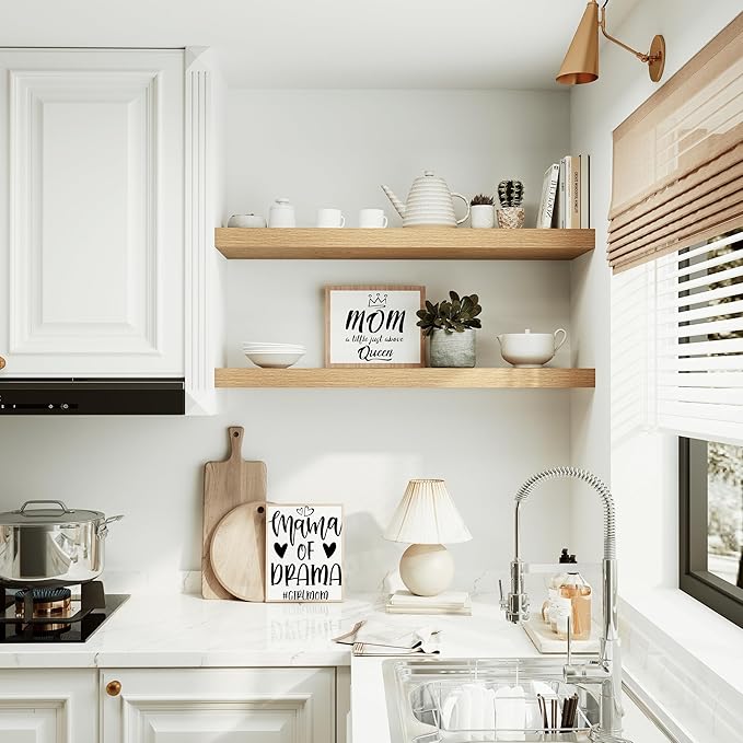 10 inches Deep Floating Shelves 36 inch Long, Large Oak Wall Shelves Heavy Duty 70 lbs for Bedroom, Bathroom, Living Room, Kitchen, Office, Modern Shelf Home Decor with Invisible Bracket-HomvellaHome