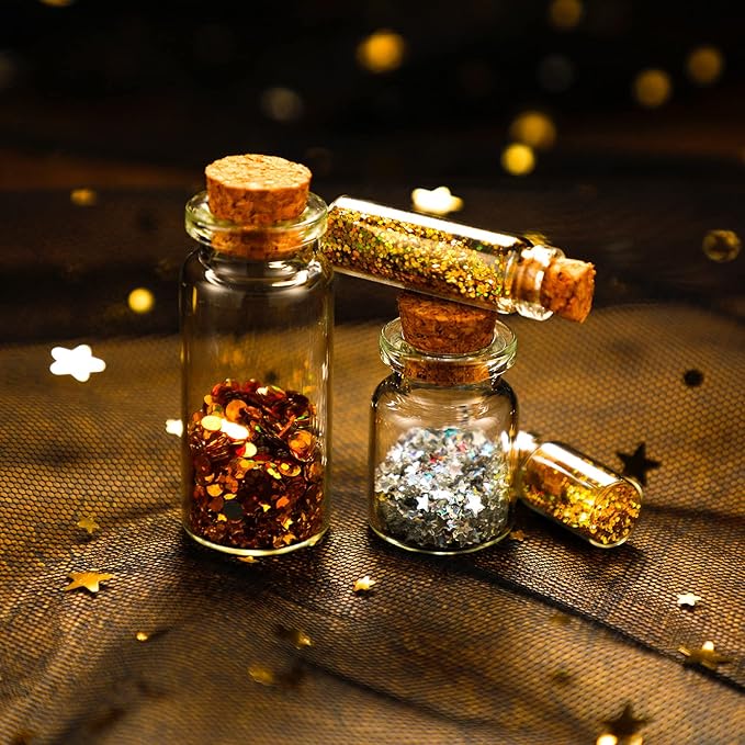 Geiserailie 45 Pcs Mini Glass Bottles with Cork Stoppers Spell Jar Clear Wishing Jars with 50 Eye Screws 3 Funnels for Wedding Party Favors DIY Art Crafts Decoration, 5 Sizes-HomvellaHome