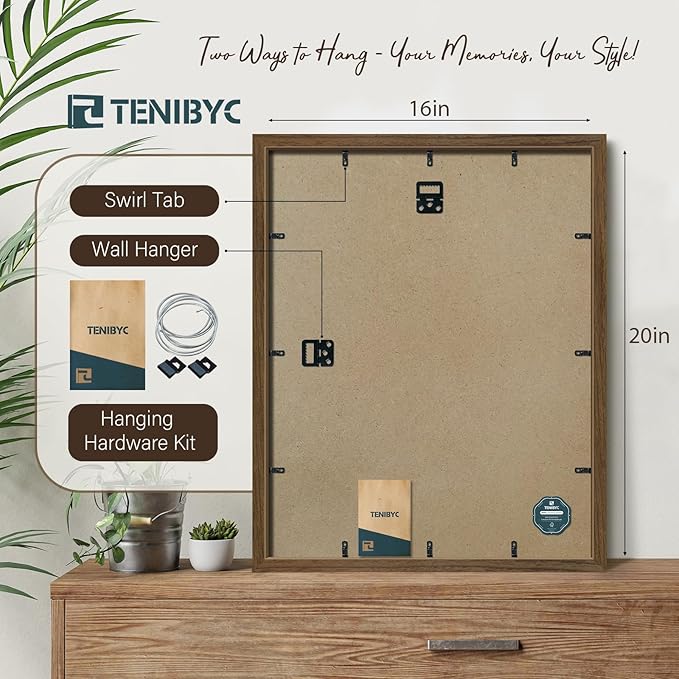 16x20 Picture Frame Set of 3 - Brown Woodgrain, Wood Poster Frame, HD Tempered Glass, Wall Gallery Hanging-HomvellaHome