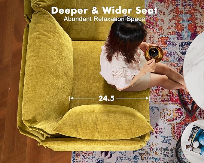 102.6" U Shaped Modular Sectional Sofa, 5 Seater Couch with Storage Ottoman Deep Seat and High Backrest with Removable Cover for Living Room, Apartment - Chenille Yellow-HomvellaHome