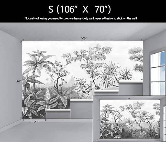 Gray Tropical Rainforest Botanical Wallpaper Bedroom Hand-Painted Oil Painting Jungle Plant Wall Mural Living Room (Not Peel and Stick)-HomvellaHome