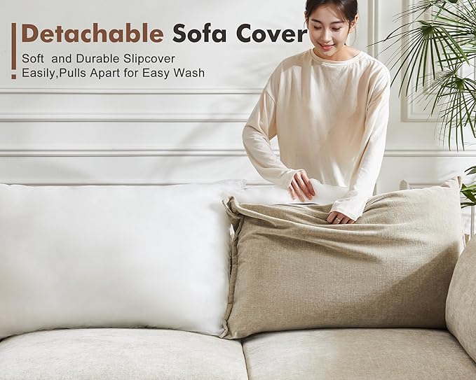 102.6" Modular Sectional Sofa, L Shaped Couch Set for Living Room, 3-Seater Comfy Cloud Couches with Movable Storage Ottoman,DIY Combination - Chenille Beige-HomvellaHome