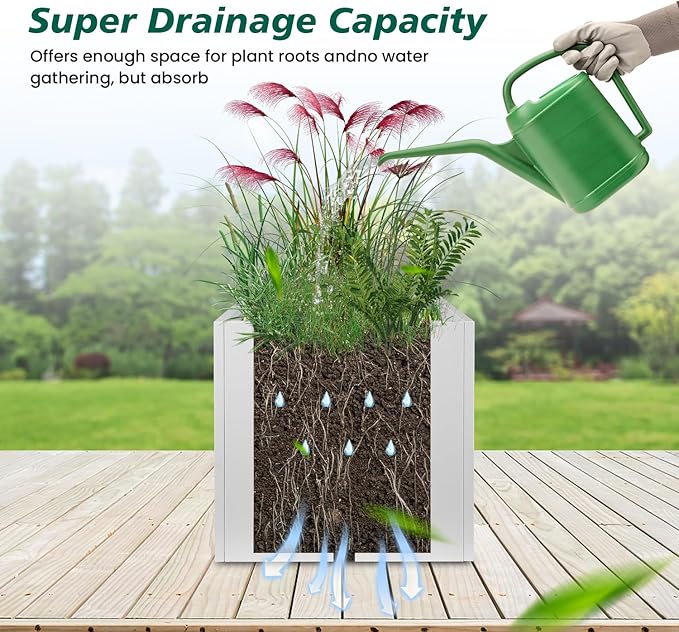 Galvanized Steel Black Planter Box Square 27.6 in Metal Large Planter Box Outdoor Indoor Huge Cube Heavy Duty Flower Pot Modern Commercial Residential for Patio, Deck, Yard, Garden-HomvellaHome