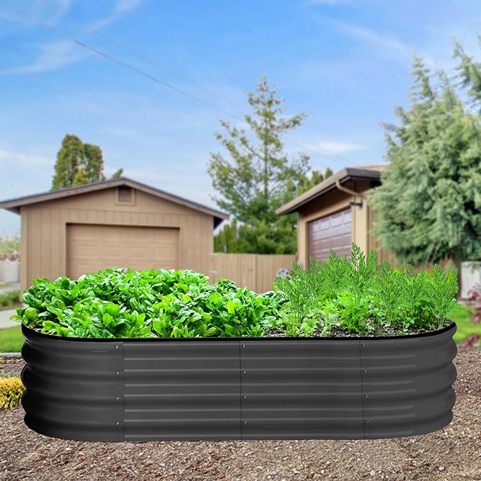 2 Pcs 4.5x2x1ft Oval Raised Garden Bed, Galvanized Raised Beds,Open-Ended Base Metal Raised Planter Beds,Garden Bed Outdoor,Planter Raised Boxes for Vegetables, Flowers,Tool-Free Asse,Gray-HomvellaHome