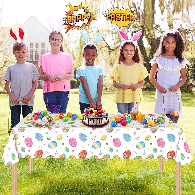 2 Pack Easter Tablecloth - Colorful Easter Eggs Table Cloth, Plastic Disposable Rectangle Spring Easters Egg Table Cover for Easters Tables Decorations and Party Supplies Decor Favors, 108 x 54 Inch-HomvellaHome