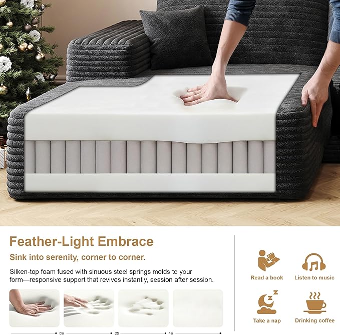 108" Sectional Couches for Living Room Modern Modular Sofa with L-Shape Couchs Upholstered Boneless Couch Deep Seat Sectional Couch with Chaise (Black, Left Facing Chaise+2Seaters+1Ottoman)-HomvellaHome