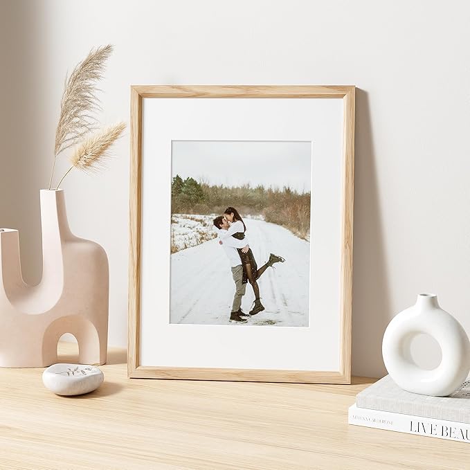 12x16 Picture Frame Natural Solid Oak Photo Frames with 8.5x11 Removable Mat Wall Hanging Large Handcrafted Frame with HD Plexiglass Wall and Tabletop Display Large Poster Frame-HomvellaHome