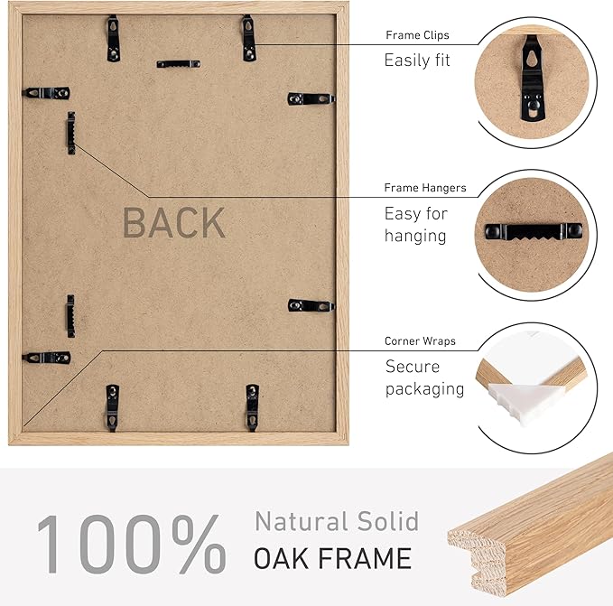 12x16 Picture Frame Natural Solid Oak Photo Frames with 8.5x11 Removable Mat Wall Hanging Large Handcrafted Frame with HD Plexiglass Wall and Tabletop Display Large Poster Frame-HomvellaHome