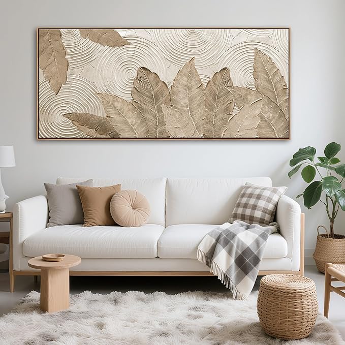 Minimalist & Modern Art for Bedroom Decor Framed Abstract & Textured Artwork for Walls Neutral & Contemporary Beige Pictures - 3D Artwork for Living Room and Boho Style 31×70IN-HomvellaHome