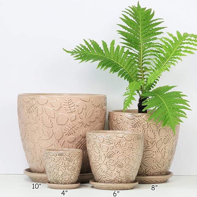 10inch Retro Ceramic Planter with Drainage Hole and Saucer for Multiple Plants, Indoor-Outdoor Garden Pots for Succulent, Orchid, and Flower (Fits Inner Pots Up to 9 Inch, Retro Peach)-HomvellaHome