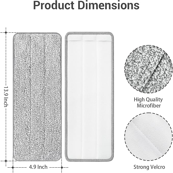 10Pcs Joymoop Mop Replacement Pads, 13 * 4.9'' Universal Mop Pads Mop Head Refills Washable Wet Mop, Compatible with Most 11-13” Size Mops，-HomvellaHome