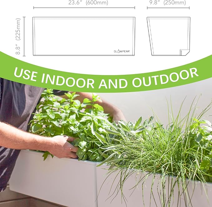 Glowpear Self Watering Planter Box - 23.6", White - UV Stable, Scalable Wall Mounts Plant Pot with Water Gauge, Indoor Outdoor for Vegetables, Flowers, Herbs, and Succulents, Gardening-HomvellaHome