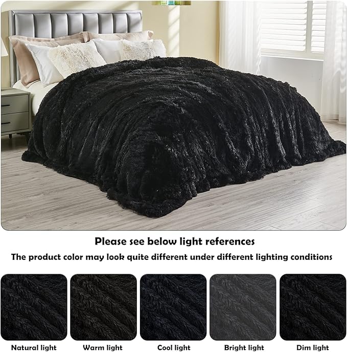 GONAAP Fuzzy Faux Fur Throw Blanket Twin Size Black Super Soft Cozy Plush Fuzzy Shaggy Blanket for Couch Sofa Bed (Black, Twin(60"x80"))-HomvellaHome