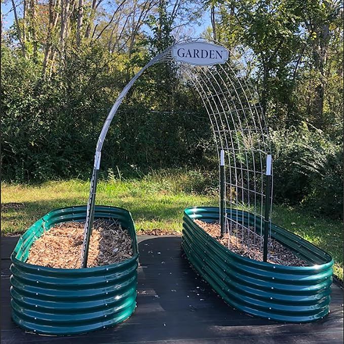 1 Pack 8x3x1.5FT Galvanized Raised Garden Bed Kit Oval Metal Ground Planter Box Outdoor Bottomless Planter Raised Beds for Vegetables Flowers Herbs Fruits, Green-HomvellaHome