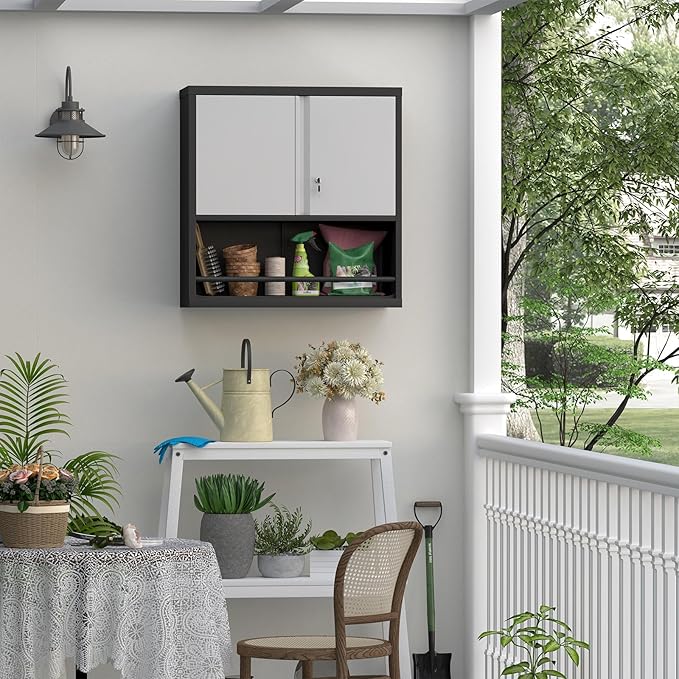 Garage Cabinets,Metal Storage Cabinet with Locking Door,Lockable Wall Mount Cabinet for Storage,Hanging Cabinets for Garage,Kitchen,Office-HomvellaHome