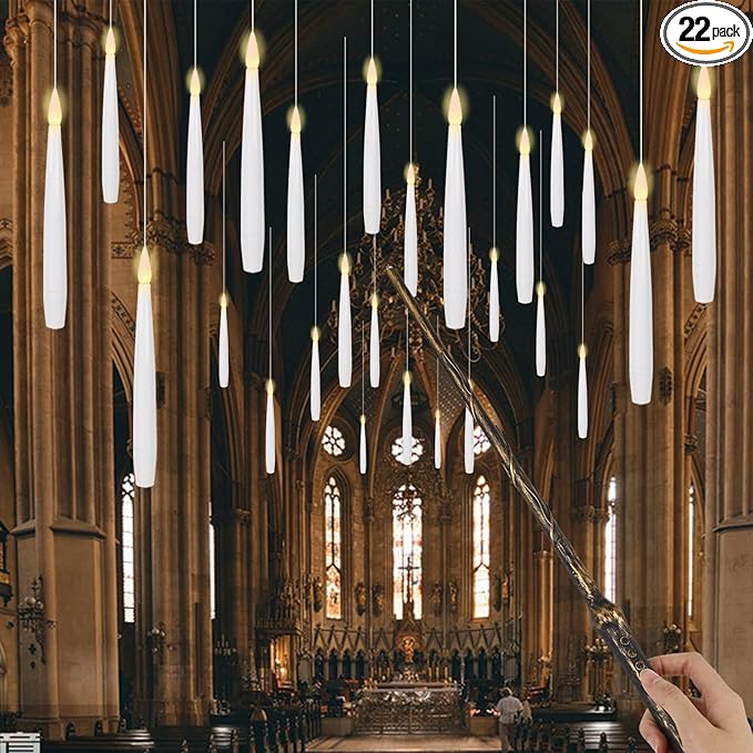 GenSwin 22pcs Flameless Floating Candle with Magic Wand Remote Timer, Battery Operated Hanging Window Candles Flickering, 6.1" LED Electric Candles for Christmas Halloween Decorations(White)-HomvellaHome