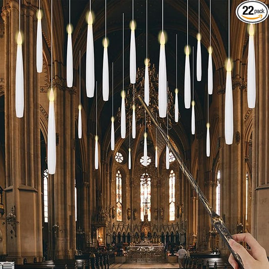 GenSwin 22pcs Flameless Floating Candle with Magic Wand Remote Timer, Battery Operated Hanging Window Candles Flickering, 6.1" LED Electric Candles for Christmas Halloween Decorations(White)-HomvellaHome