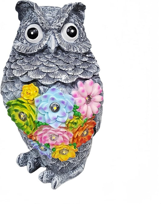 Garden Solar Owl Statue with Glowing Succulent Decor Outdoor Figurine Light Resin Sculpture Decoration for Home Porch Patio Lawn Farm Yard Housewarming Ornament Gift-HomvellaHome