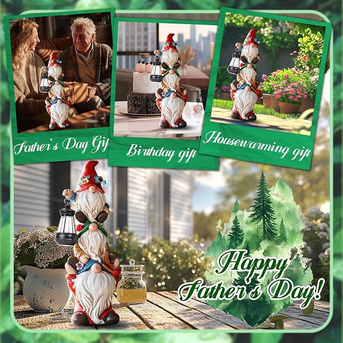 17 in Large Garden Gnome Statue with Solar Lights Sculptures Funny Triple Big Gnome Outdoor Patio Lawn Yard Balcony Garden Home Decor Gifts for Women Mom-HomvellaHome