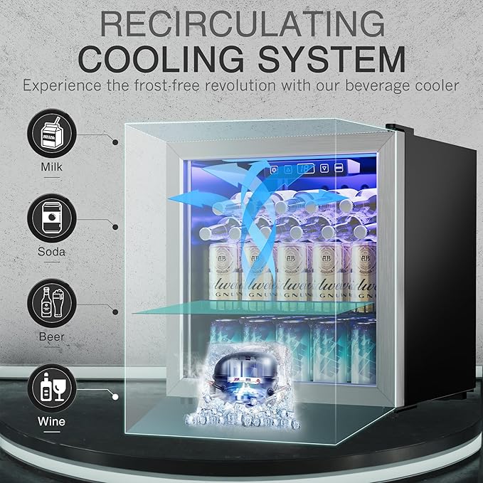 1.77 Cu.Ft Beverage Fridge, Mini Fridge With Glass Door, Beverage Cooler Refrigerator, Wine Drink Beer Fridge, Adjustable Shelves & Digital Temperature Display, 16 Bottle 68 Can, Silver-HomvellaHome