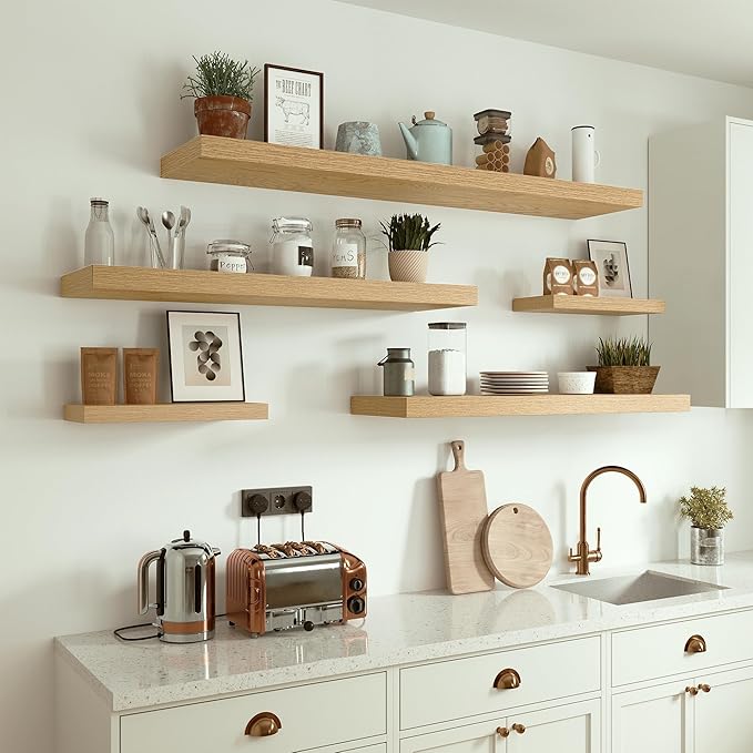 10 inches Deep Floating Shelves 36 inch Long, Large Oak Wall Shelves Heavy Duty 70 lbs for Bedroom, Bathroom, Living Room, Kitchen, Office, Modern Shelf Home Decor with Invisible Bracket-HomvellaHome