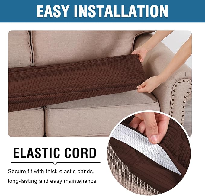 H.VERSAILTEX Super Stretch Individual Seat Cushion Covers Sofa Covers Couch Covers Slipcover Sets Thick Jacquard Textured Twill Fabric (3 Piece XL Sofa Cushion Covers, Burnt Brick)-HomvellaHome