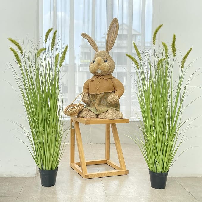 Green Onions Fake Plants,Artificial Plants Indoor, Fake Grass Decor Green Plant Fake Outdoor Flowers Fake Succulents,Artificial Tall Grass Plants with Pots House Decorative(47" 2 Pack)-HomvellaHome