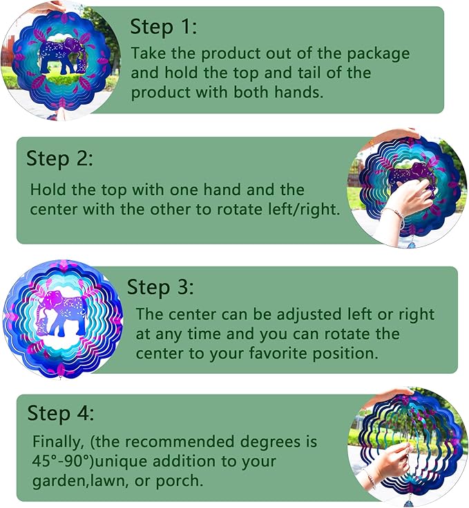 12 inch Elephant 3D Stainless Steel Wind Spinners, Hanging Garden Spinner Kinetic Art Garden Decorations, Reflective Wind Sculpture for Indoor/Outdoor Decor-HomvellaHome