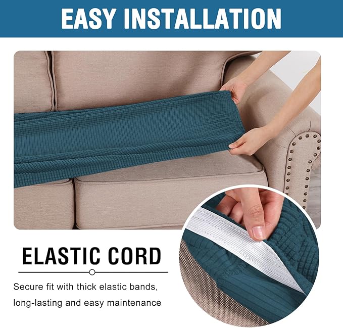 H.VERSAILTEX Super Stretch Individual Seat Cushion Covers Sofa Covers Couch Cushion Covers Slipcover Sets Thick Jacquard Textured Twill Fabric (1 Piece Sofa Cushion Cover, Deep Teal)-HomvellaHome
