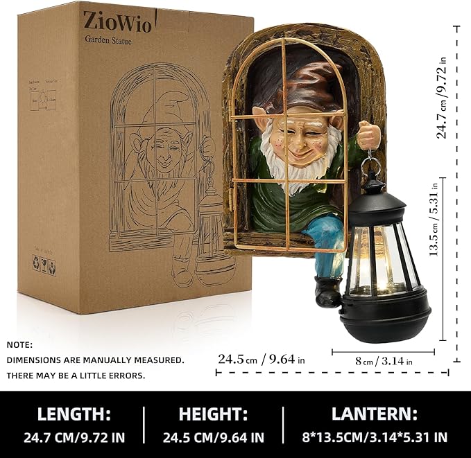 Garden Gnome Decor Outdoor Statue - Gnome With Solar Waterproof Lantern, Whimsical Elf Out The Door Tree Hugger Garden Statues, Home, Fence, Patio, Resin Ornament, Gardening Gift Tree Faces Gnomes-HomvellaHome