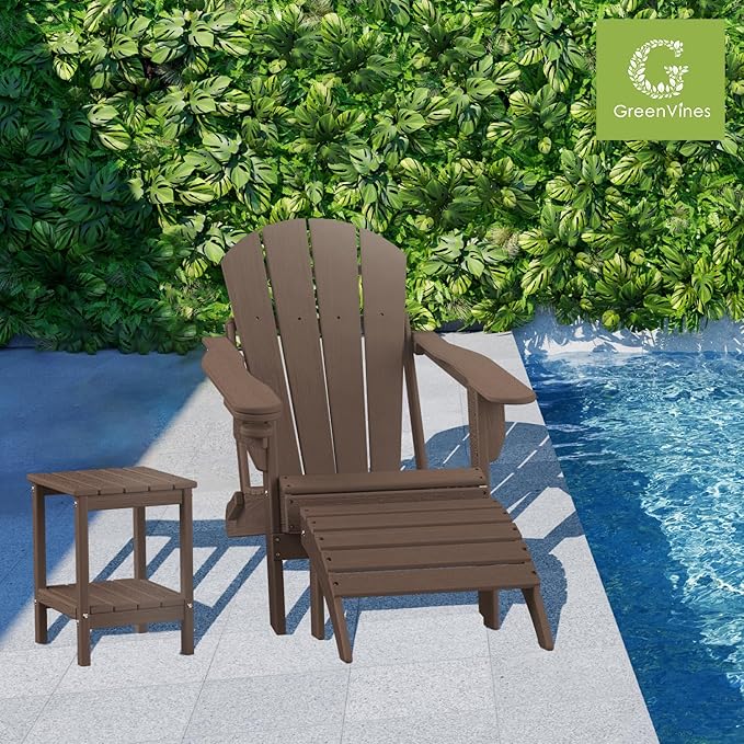 GREENVINES Adirondack-Ottoman | Wood Grain | Set of 4 | HDPE Plastic | Outdoor Footrest | All Weather | Foot Rest | Foot Stool | Dark Brown | for Adirondack Chair-HomvellaHome