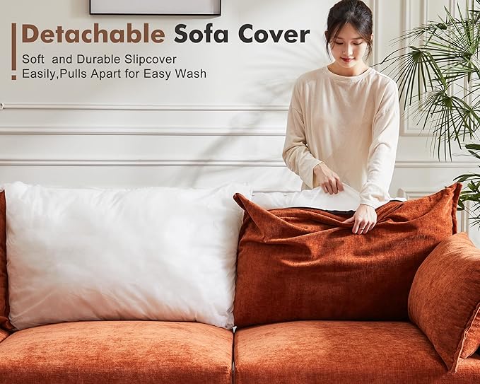 136.4" Oversized Modular Sectional Sleeper Sofa Bed, U Shaped Convertible Couch with Movable Ottoman, Large 8 Seat Corner Couches for Living Room Deep Seat Terracotta Orange Chenille-HomvellaHome