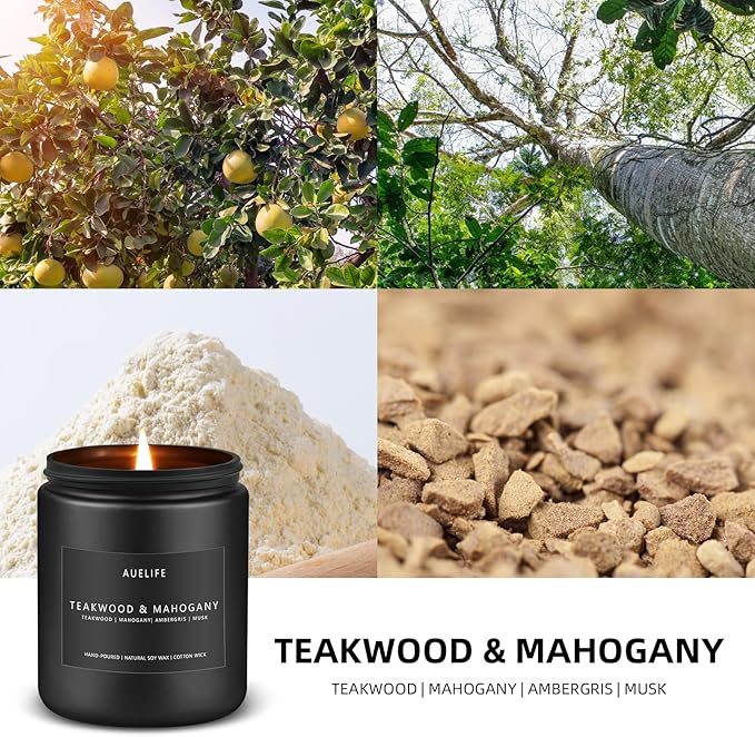 2 Pack Teakwood & Mahogany Candle | Scented Candles for Men, Man Gifts for Men - Masculine Candles - Soy Candle for Home Scented - 7oz Black Jar, Long Lasting-HomvellaHome