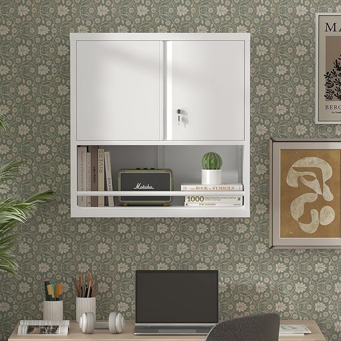 Wall Cabinets,Garage Metal Storage Cabinet with Shelf,Wall Storage Cabinet with Locking Door,Steel Cabinets for Kitchen,Home Office,Basement-HomvellaHome