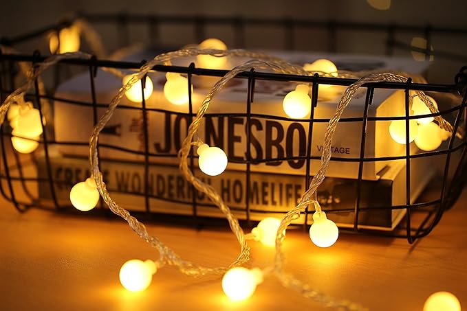 Globe String Lights for Bedroom, 49 Feet 100 LED Fairy Lights Plug in, 8 Modes Warm White Christmas String Lights for Indoor Outdoor Patio Party Garden Wedding Christmas Tree Decor-HomvellaHome