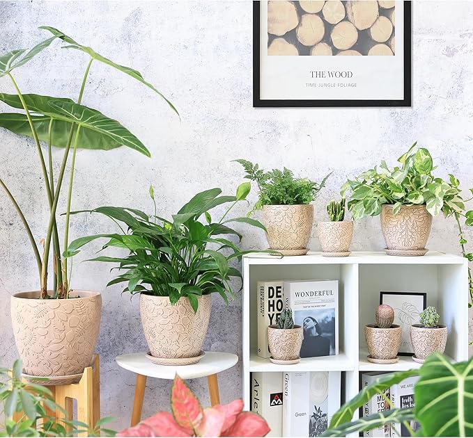 10inch Retro Ceramic Planter with Drainage Hole and Saucer for Multiple Plants, Indoor-Outdoor Garden Pots for Succulent, Orchid, and Flower (Fits Inner Pots Up to 9 Inch, Retro Peach)-HomvellaHome