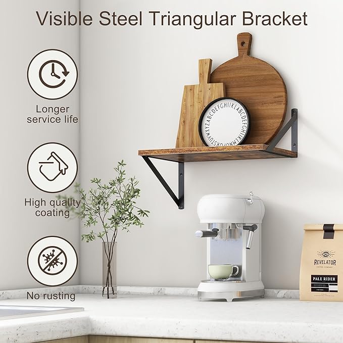 10 Inch Deep Floating Shelves, Floating Shelf 16 Inch Long, 16"W x 10"D Wall Shelves Set of 2, Deep Shelf for Books, Wide Floating Shelves for Bahtoom, Living Room, Kitchen, Rustic Brown-HomvellaHome