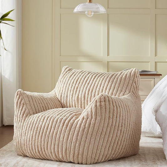Giant Bean Bag Chairs for Adults Teens, Large Bean Bag Sofa Chairs with Filling Comfy Fuzzy BeanBag Chair with Armrests for Bedroom Living Room Reading-HomvellaHome