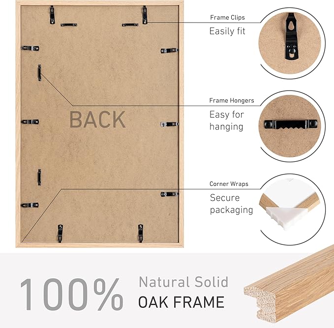 16x24 Poster Frame Natural Solid Oak Photo Frames with 12x18 Removable Mat Wall Hanging Large Handcrafted Frame with HD Plexiglass Wall and Tabletop Display Large Picture Frame-HomvellaHome