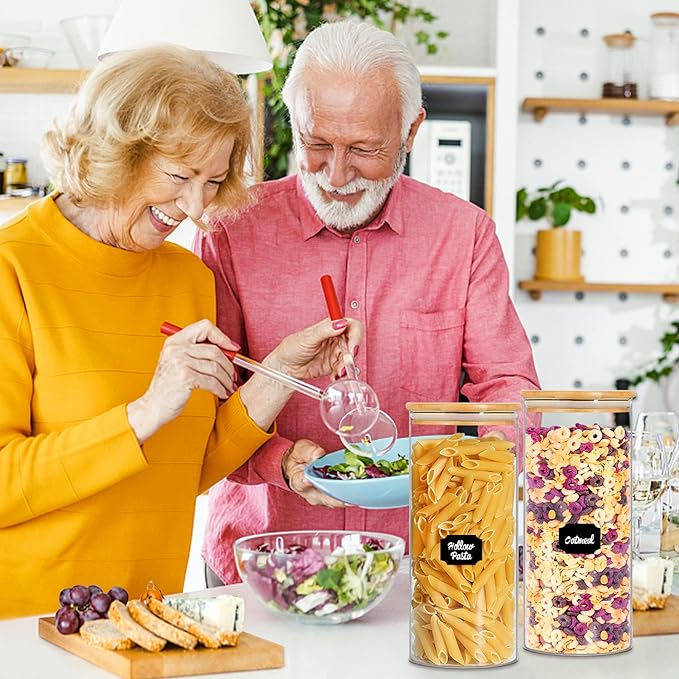 Glass Jars with Bamboo Lids, 58 oz 3 Pcs Kitchen Glass Containers with Bamboo Lids, Airtight Glass Pantry Storage Containers with Lids for Rice, Flour, Nuts, Cookie, Pasta, Oatmeal, Bean-HomvellaHome