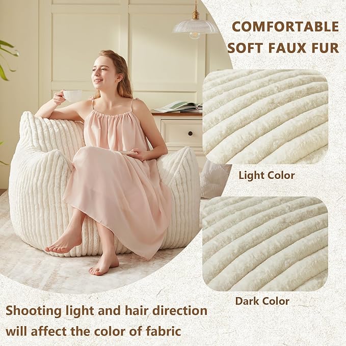 Giant Bean Bag Chairs for Adults Teens, Large Bean Bag Sofa Chairs with Filling Comfy Fuzzy BeanBag Chair with Armrests for Bedroom Living Room Reading-HomvellaHome